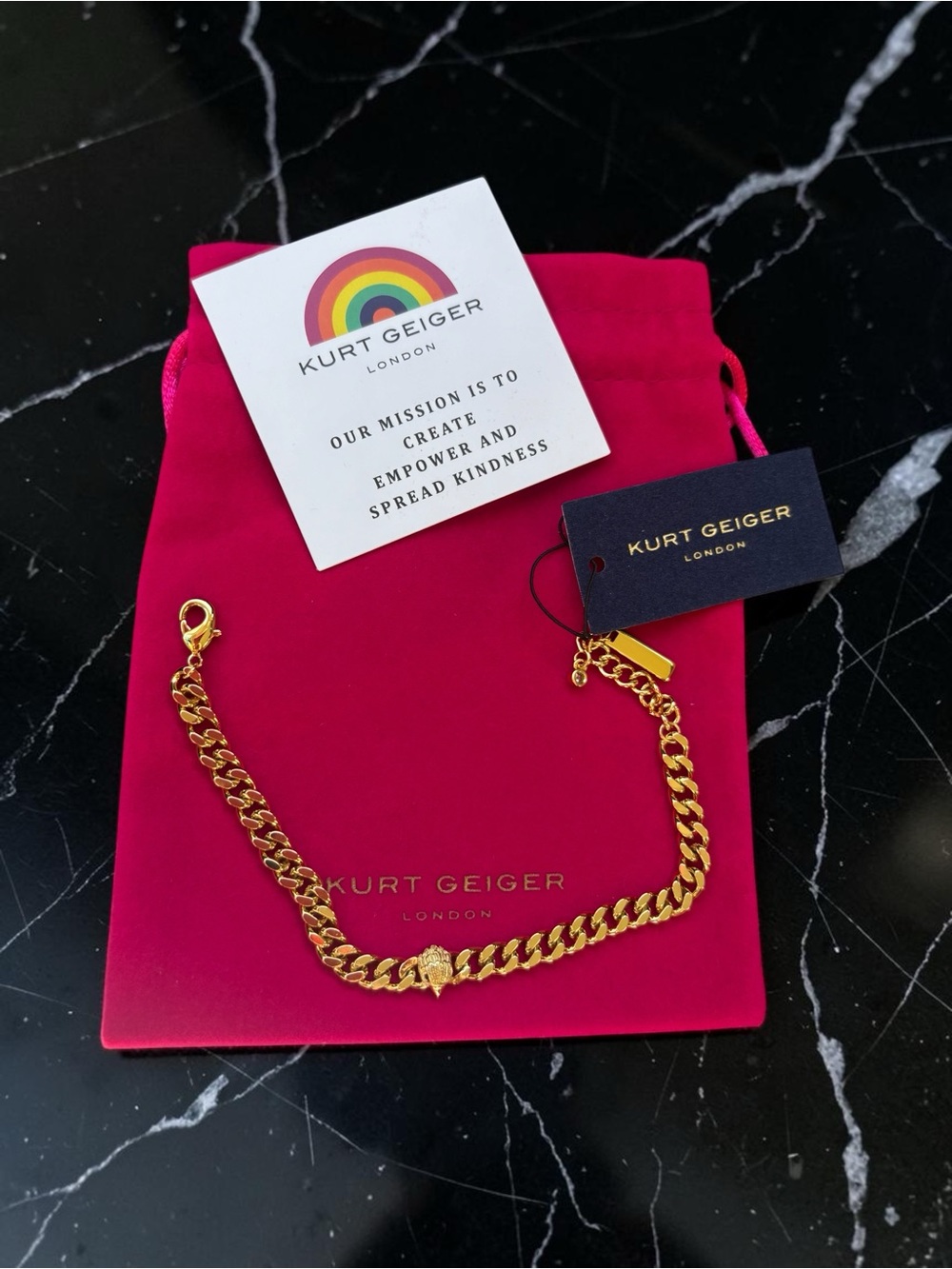 NWT Kurt Geiger London Gold Curb Chain Pave Eagle Head Bracelet 🦅✨